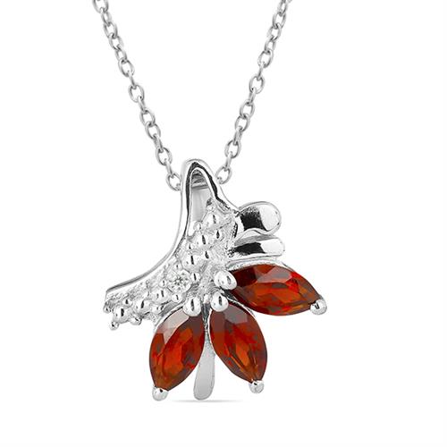 BUY NATURAL GARNET GEMSTONE LEAF PENDANT IN 925 STERLING SILVER