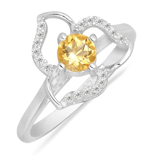 NATURAL CITRINE GEMSTONE FLORAL RING IN STERLING SILVER