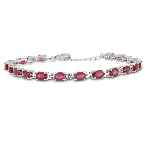 NATURAL GLASS FILLED RUBY GEMSTONE BRACELET IN 925 SILVER