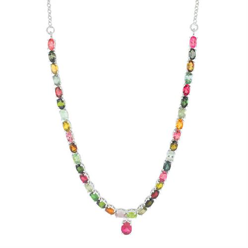 BUY  NATURAL MULTI TOURMALINE GEMSTONE NECKLACE IN 925 SILVER