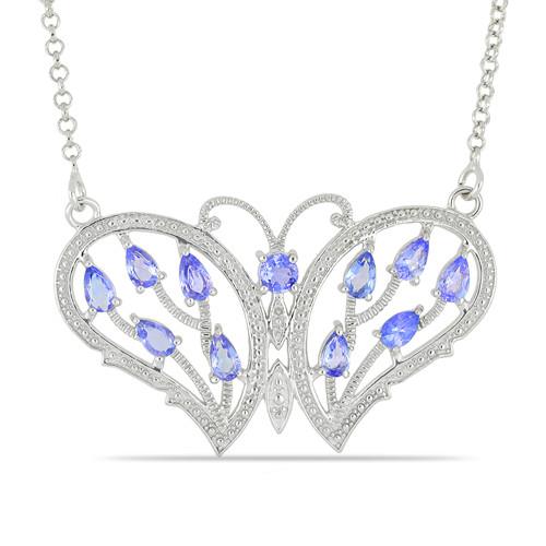 BUY STERLING SILVER REAL TANZANITE GEMSTONE BUTTERFLY NECKLACE
