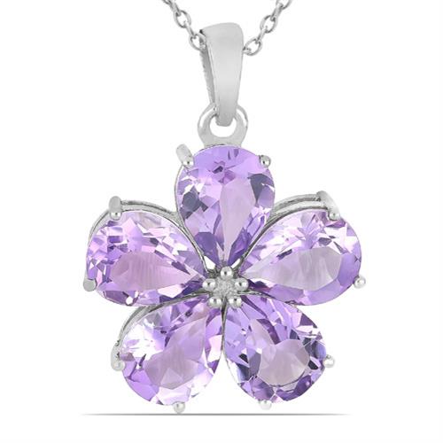 BUY STERLISH SILVER BRAZILIAN AMETHYST GEMSTONE FLOWER PENDANT