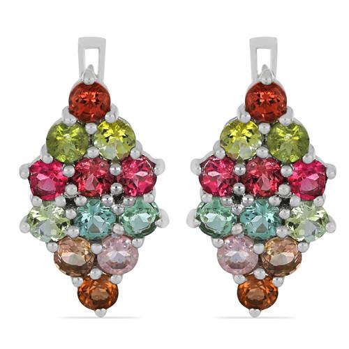 925 SILVER NATURAL MULTI TOURMALINE GEMSTONE CLUSTER EARRINGS