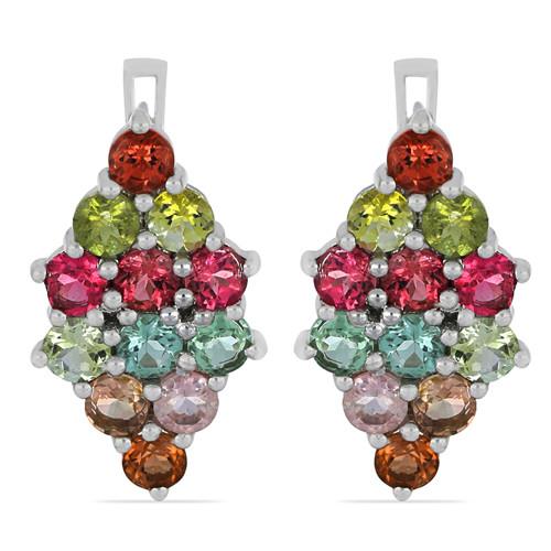 BUY 925 SILVER NATURAL MULTI TOURMALINE GEMSTONE CLUSTER EARRINGS