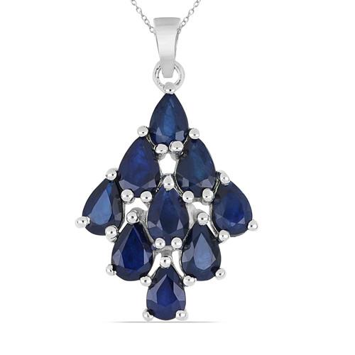 STERLING SILVER NATURAL BLUE SAPPHIRE SILVER GEMSTONE CLUSTER PENDANT