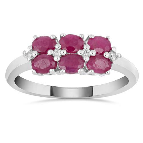 STERLING SILVER NATURAL RUBY GEMSTONE CLUSTER RING