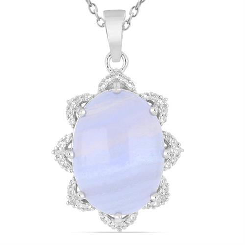 BUY STERLING SILVER BLUE LACE AGATE GEMSTONE STYLISH PENDANT