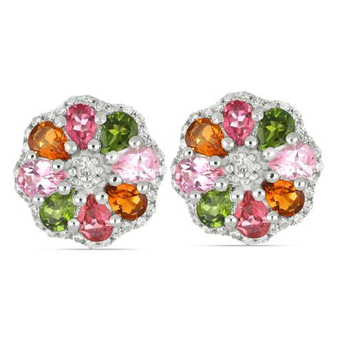 BUY 925 STERLING SILVER NATURAL MULTI SAPPHIRE GEMSTONE FLOWER EARRINGS