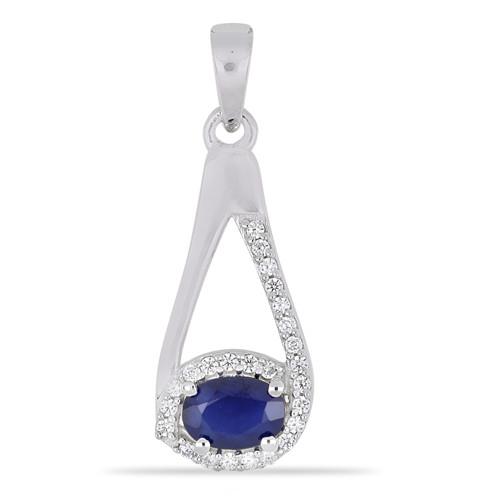 BUY 925 SILVER  AUSTRALIAN BLUE SAPPHIRE GEMSTONE HALO PENDANT