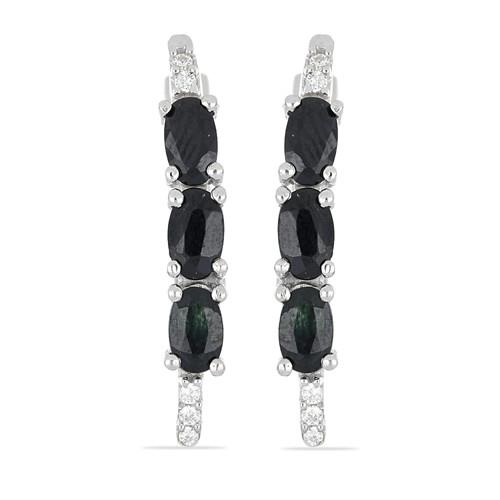 BUY NATURAL BLACK SAPPHIRE GEMSTONE EARRINGS IN 925 SILVER