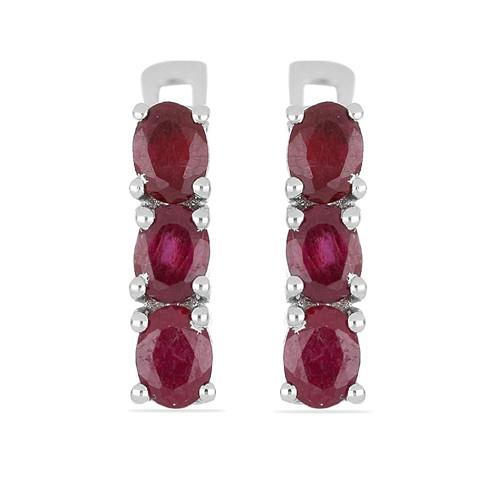 BUY STERLING SILVER GLASS FILLED RUBY GEMSTONE EARRINGS