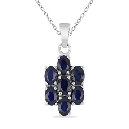 BUY 925 SILVER NATURAL AUSTRALIAN BLUE SAPPHIRE GEMSTONE CLUSTER PENDANT