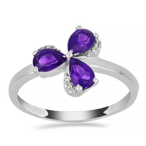 BUY STERLING SILVER AFRICAN AMETHYST GEMSTONE FLOWER RING