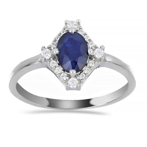 BUY AUSTRALIAN BLUE SAPPHIRE GEMSTONE HALO RING IN 925 SILVER