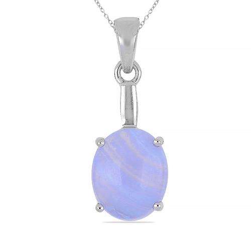 BUY NATURAL BLUE LACE AGATE GEMSTONE BIG STONE PENDANT IN 925 SILVER