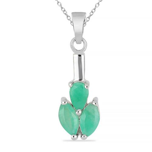 BUY STERLING SILVER REAL EMERALD GEMSTONE PENDANT