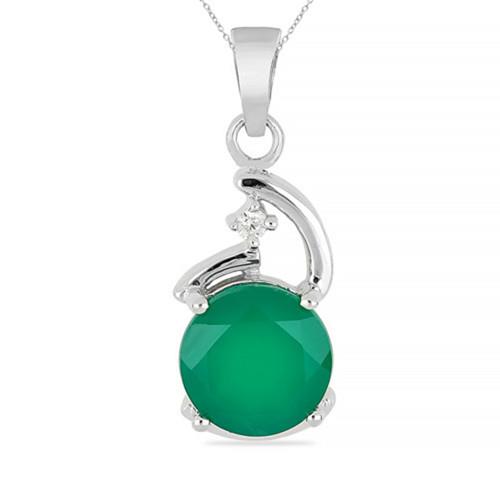 BUY NATURAL GREEN ONYX GEMSTONE CLASSIC PENDANT IN STERLING SILVER
