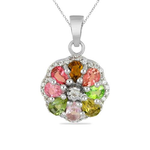 BUY STERLING SILVER NATURAL MULTI SAPPHIRE GEMSTONE PENDANT