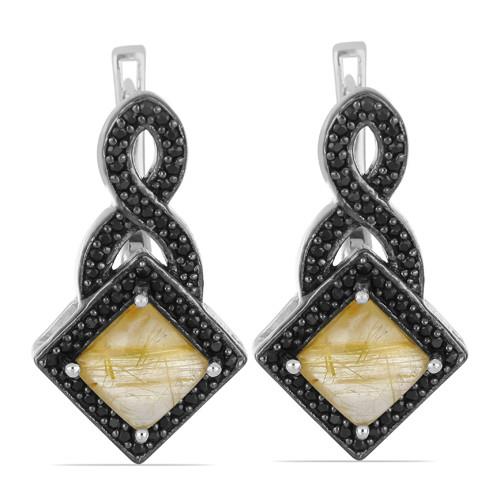 BUY STERLING SILVER NATURAL GOLDEN RUTILE GEMSTONE UNIQUE HALO EARRINGS