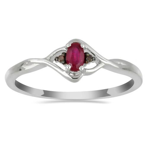 STERLING SILVER GLASS FILLED RUBY GEMSTONE CLASSIC RING