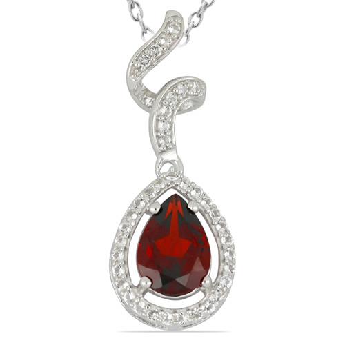 BUY REAL  GARNET GEMSTONE HALO PENDANT IN STERLING SILVER