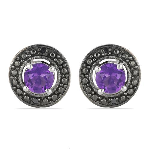 BUY STERLING SILVER AFRICAN AMETHYST GEMSTONE HALO EARRINGS