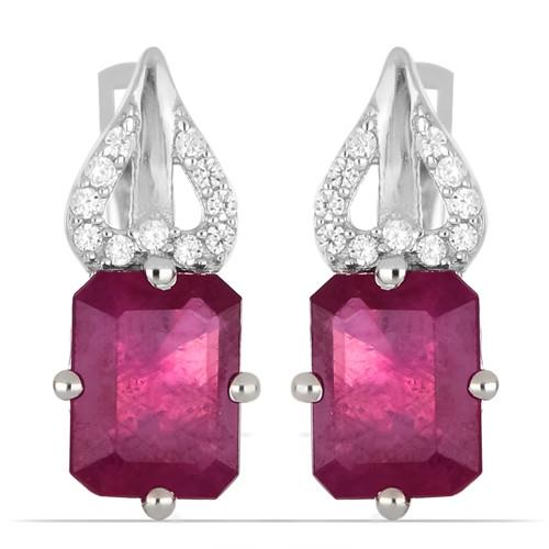 BUY 925 SILVER NATURAL GLASS FILLED RUBY GEMSTONE CLASSIC  EARRINGS