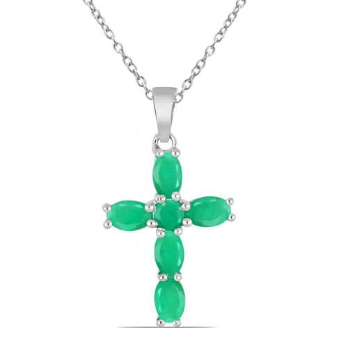 BUY STERLING SILVER NATURAL EMERALD GEMSTONE CROSS PENDANT