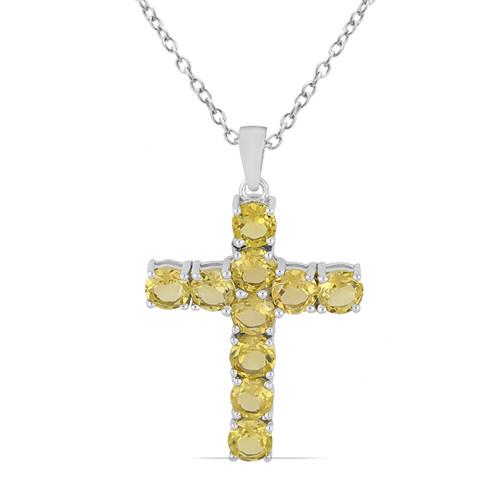 BUY REAL CITRINE GEMSTONE CROSS PENDANT IN STERLING SILVER