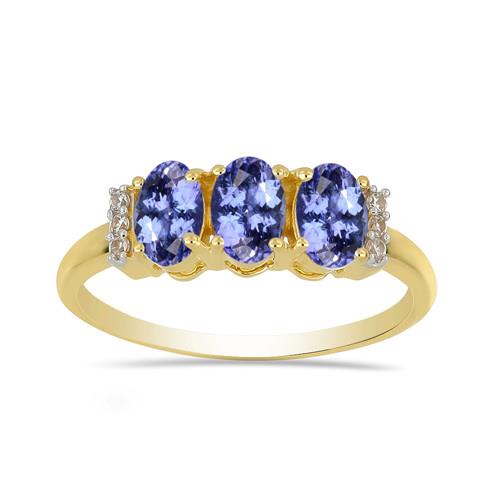 BUY NATURAL TANZANITE GEMSTONE THREE STONES 14K GOLD RING