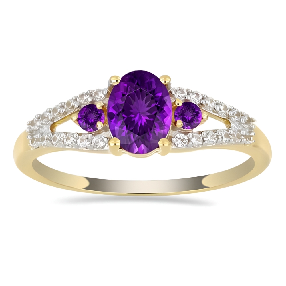 14K Gold Split Shank Three-Stone Amethyst Ring - Supplier for Jewelry Retailers
