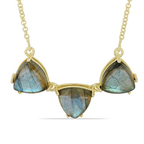 BUY STERLING SILVER GOLD PLATED NATURAL LABRADORITE  GEMSTONE NECKLACE