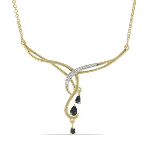 BUY STERLING SILVER GOLD PLATED STYLISH BLUE SAPPHIRE GEMSTONE NECKLACE