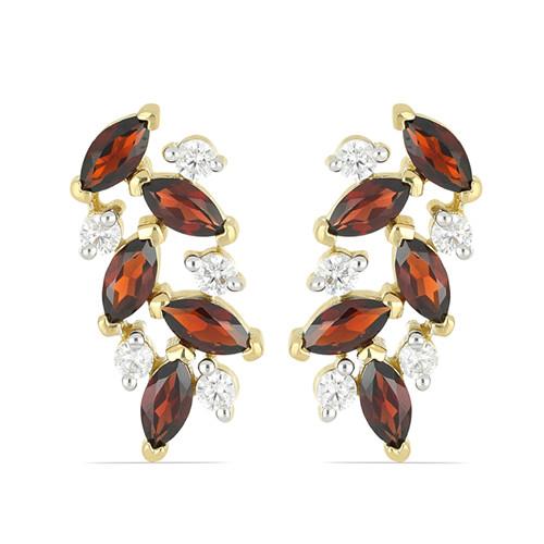 BUY REAL GARNET GEMSTONE LEAF EARRINGS IN 925 SILVER