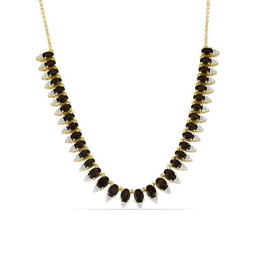 BUY STERLING SILVER GOLD PLATED NATURAL SMOKY GEMSTONE  NECKLACE