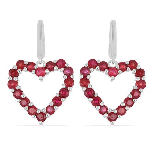 BUY GLASS FILLED RUBY GEMSTONE HEART EARRINGS IN 925 SILVER