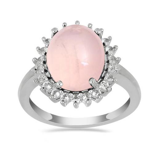 BUY STERLING SILVER NATURAL ROSE QUARTZ GEMSTONE BIG STONE RING