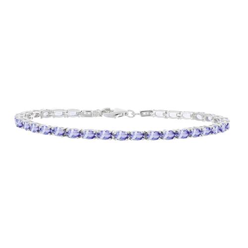 BUY STERLING SILVER NATURAL TANZANITE WITH WHITE ZIRCON GEMSTONE BRACELET 