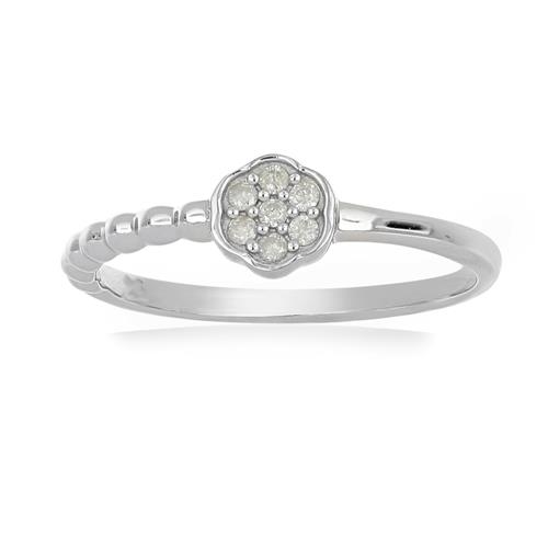 NATURAL WHITE DIAMOND DOUBLE CUT GEMSTONE RING IN STERLING SILVER