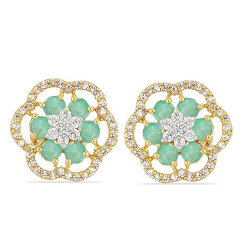 BUY 14K GOLD FLORAL EMERALD AND DIAMOND EARRINGS