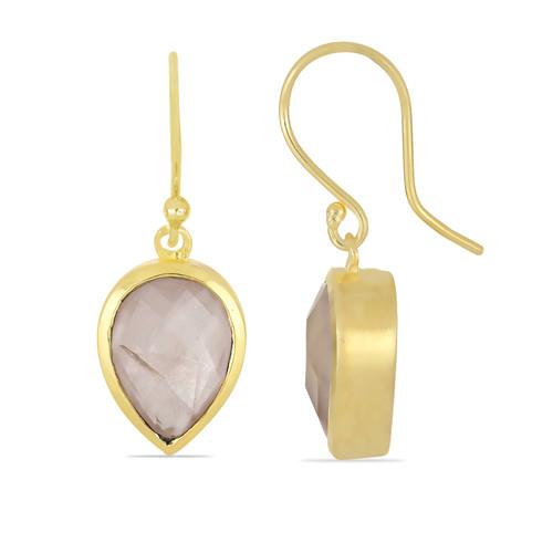 BUY REAL ROSE QUARTZ GEMSTONE CLASSIC BRASS EARRINGS