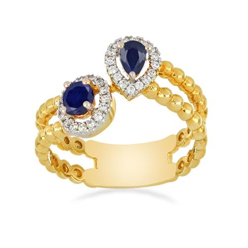 14K GOLD NATURAL BLUE SAPPHIRE CLASSIC RING WITH WHITE DIAMOND