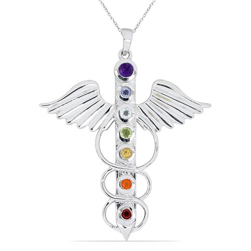 BUY NATURAL CHAKRA STONES PENDANT IN STERLING SILVER