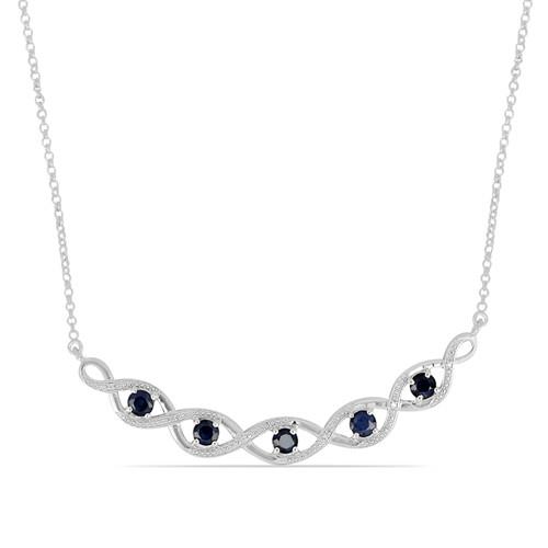 BUY 925 SILVER  REAL BLUE SAPPHIRE GEMSTONE NECKLACE