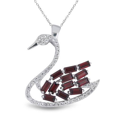 BUY 925 SILVER NATURAL GARNET & WHITE ZIRCON GEMSTONE DUCK PENDANT 