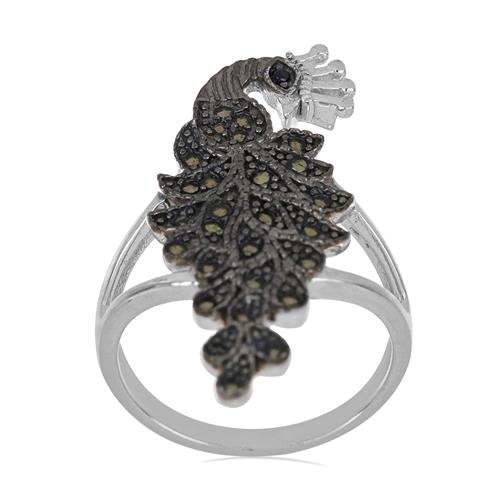 BUY 925 SILVER NATURAL AUSTRIAN MARCASITE GEMSTONE PEACOCK RING 