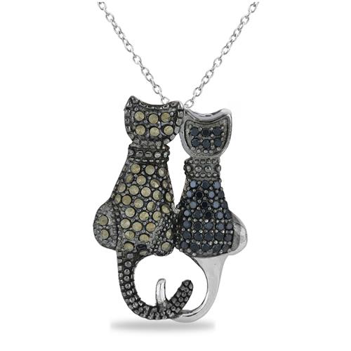 BUY NATURAL BLACK SPINAL GEMSTONE CAT PENDANT IN 925 SILVER 