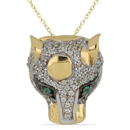 BUY REAL EMERALD & WHITE ZIRCON GEMSTONE PANTHER PENDANT 