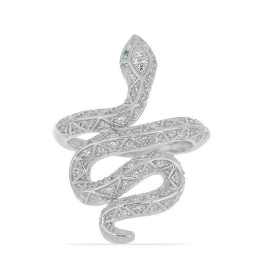 BUY STERLING SILVER NATURAL EMERALD & WHITE ZIRCON GEMSTONE SNAKE RING 