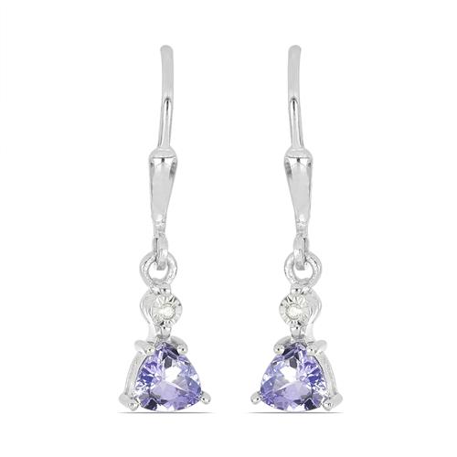 BUY 925 STERLING SILVER REAL TANZANITE WITH WHITE ZIRCON GEMSTONE EARRINGS 